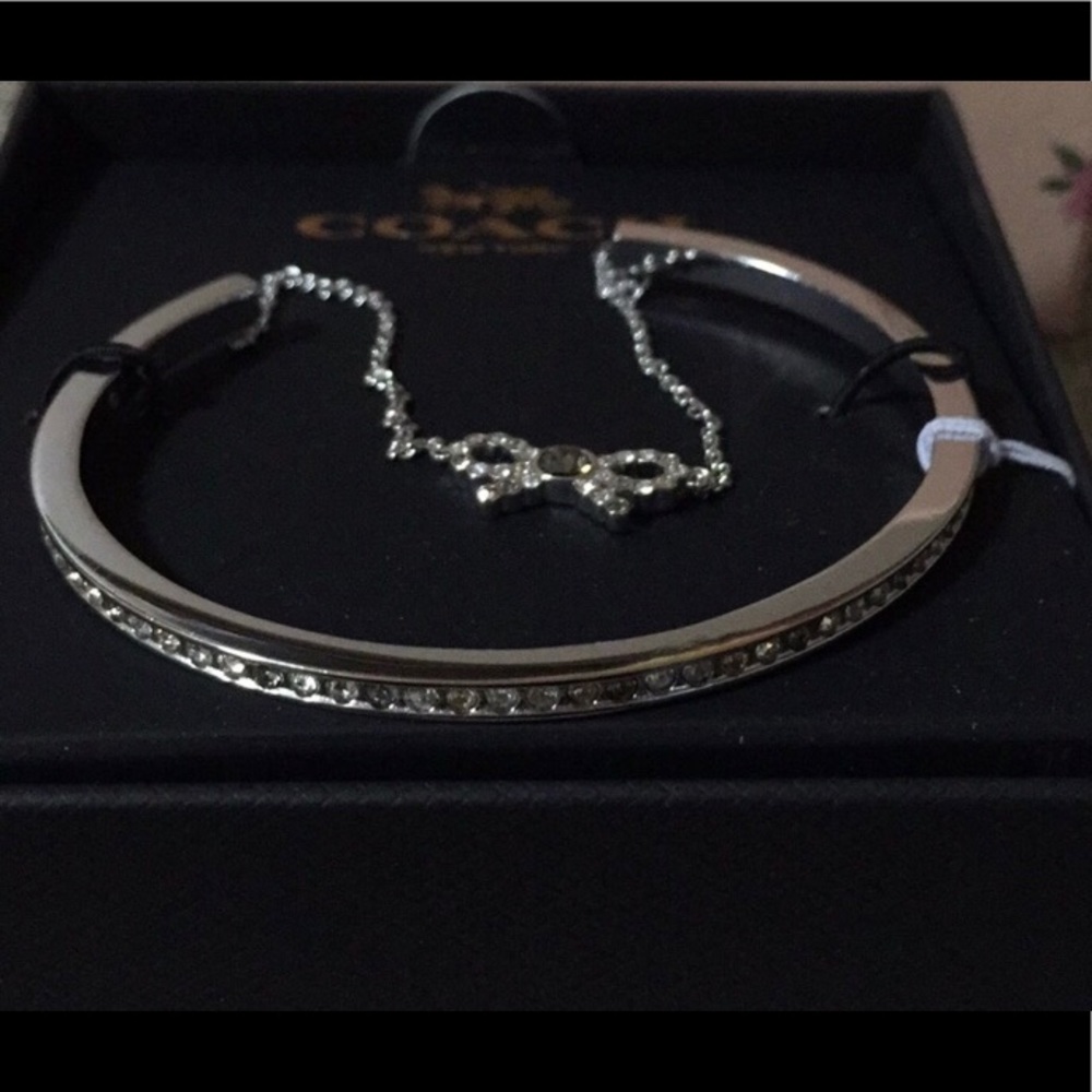 Coach Silver Bow Tie Cuff Bracelet with Chain
